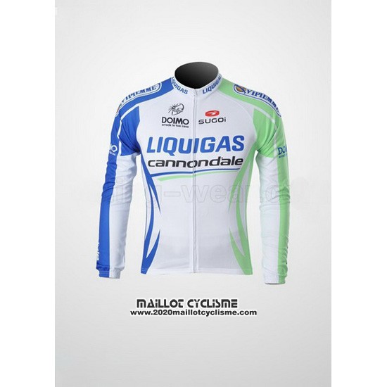 2011 Maillot Ciclismo Liquigas Cannondale Blanc et Vert Manches Longues et Cuissard